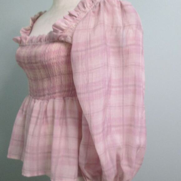 70/21 Checked Smocked Top Color: PURPLE MULTICOLOR Size: Large/12 Condition: NWT - Picture 2 of 16